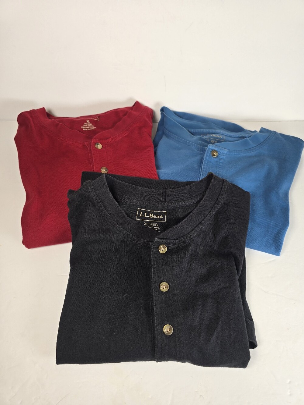 L.L. Bean Set Of 3 Men's Short Sleeve Henley Black Red Blue Hiking Cabincore XL